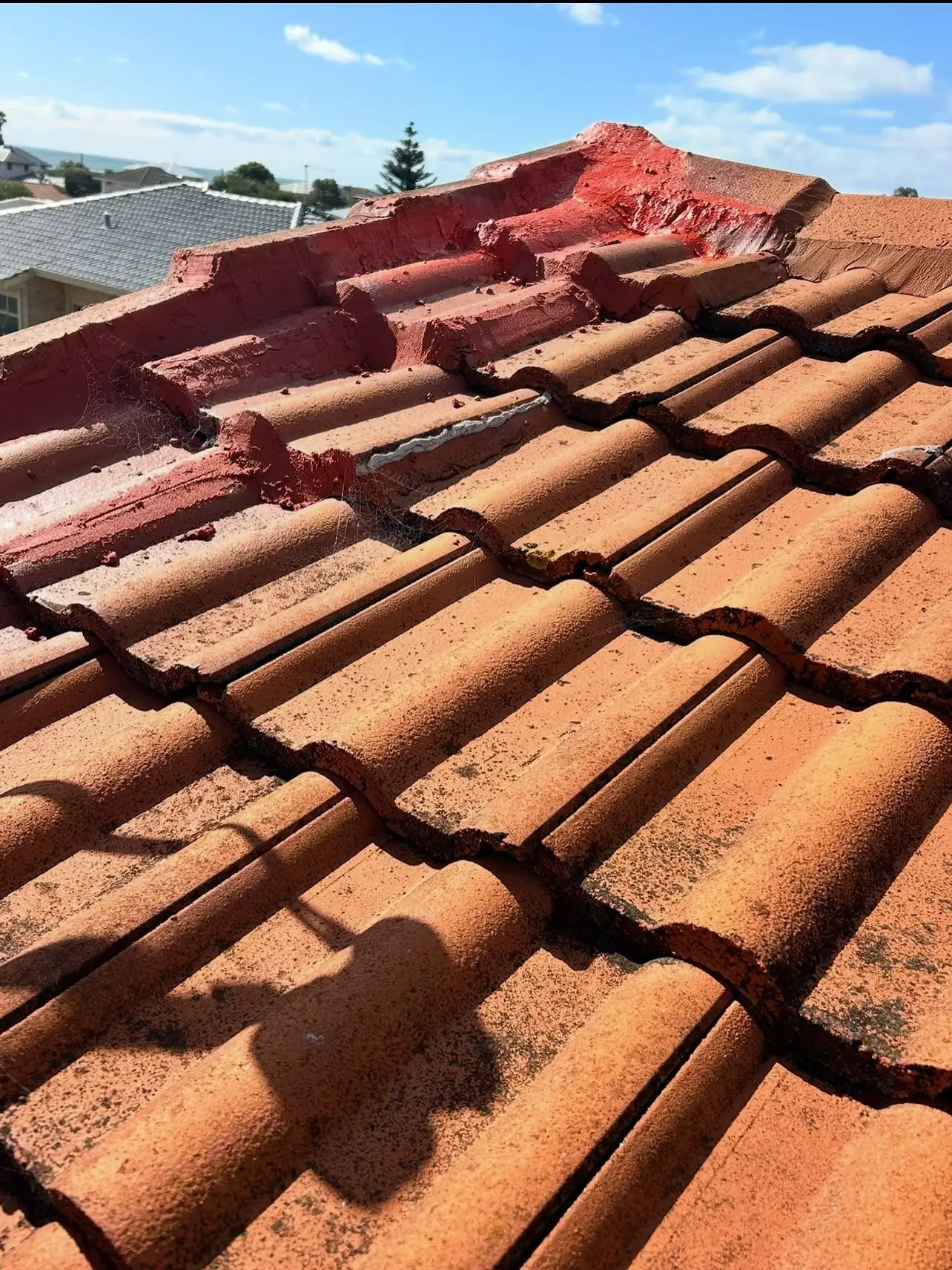 Terracotta ridge caps with fresh red pointing